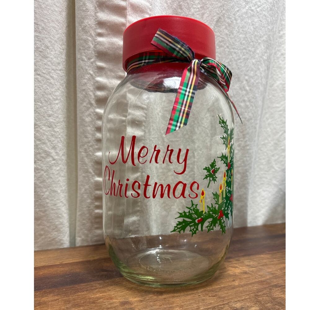 Carlton Glass USA 3L Vintage Merry Christmas Holiday Canister Cookie Candy Jar